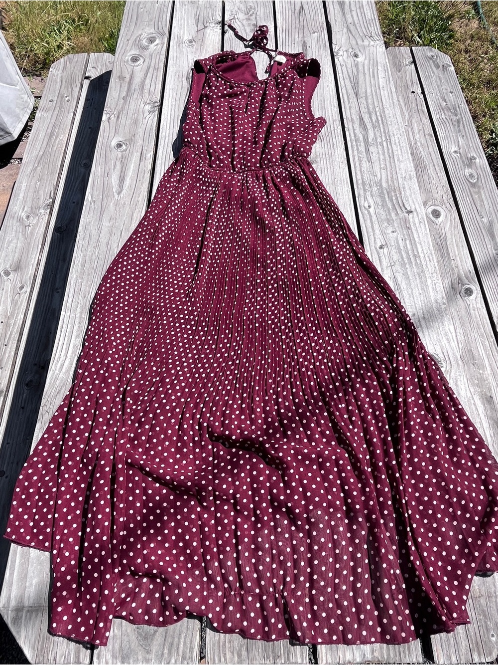 Maison Jules Burgundy Polka Dot Maxi Dress Small/Medium